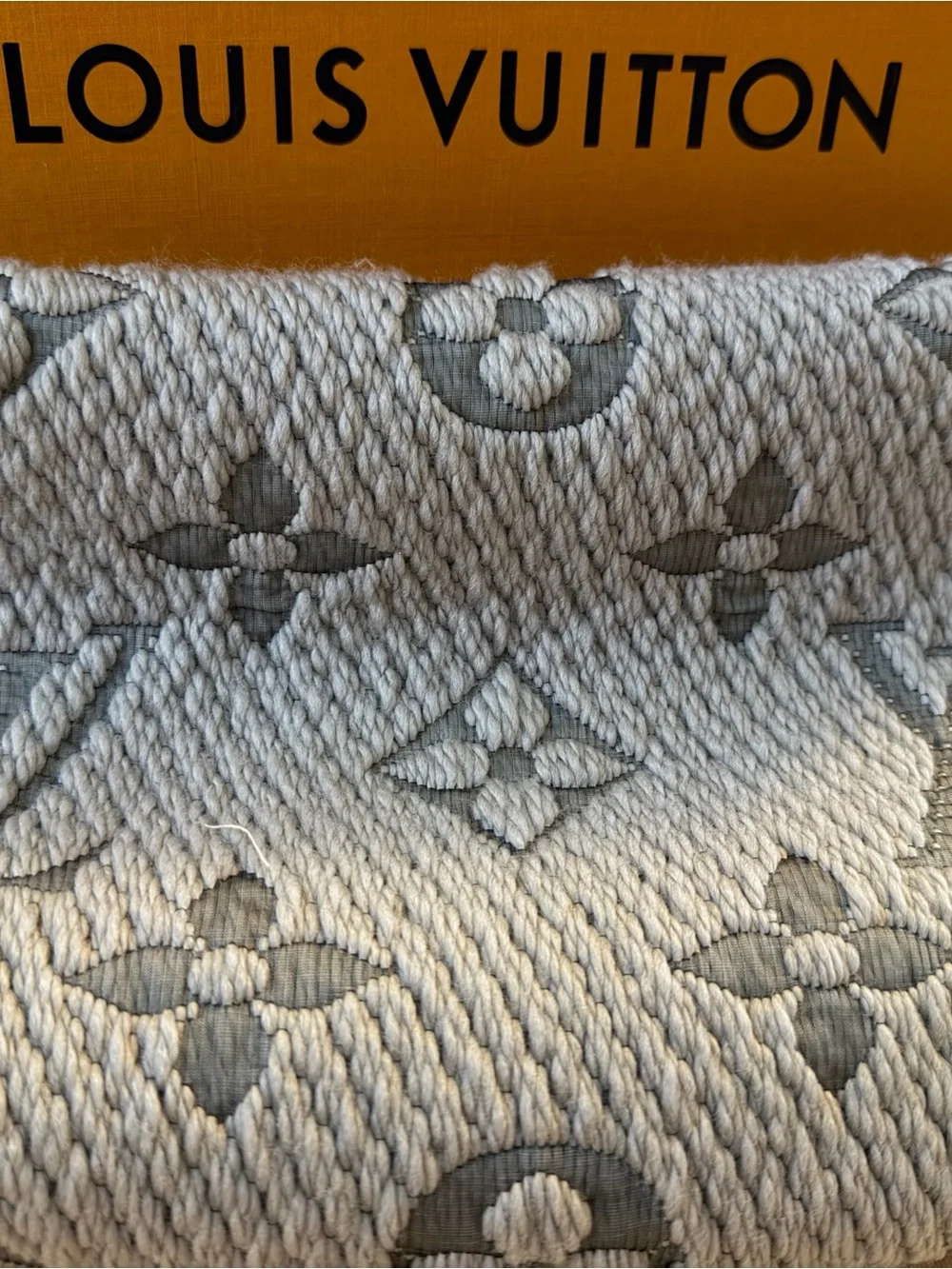 Louis Vuitton Light Gray Monogram Textured Scarf